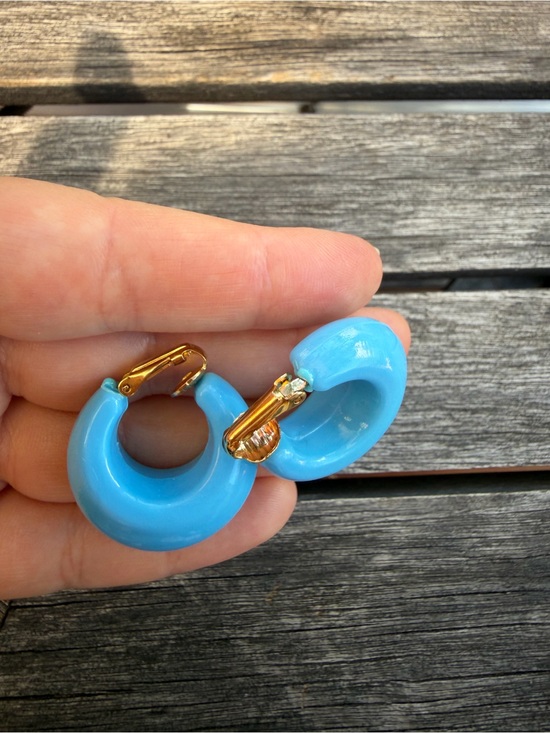Unbranded Jewelry - Sky Blue Clip-On Hoop Earrings Chunky Retro